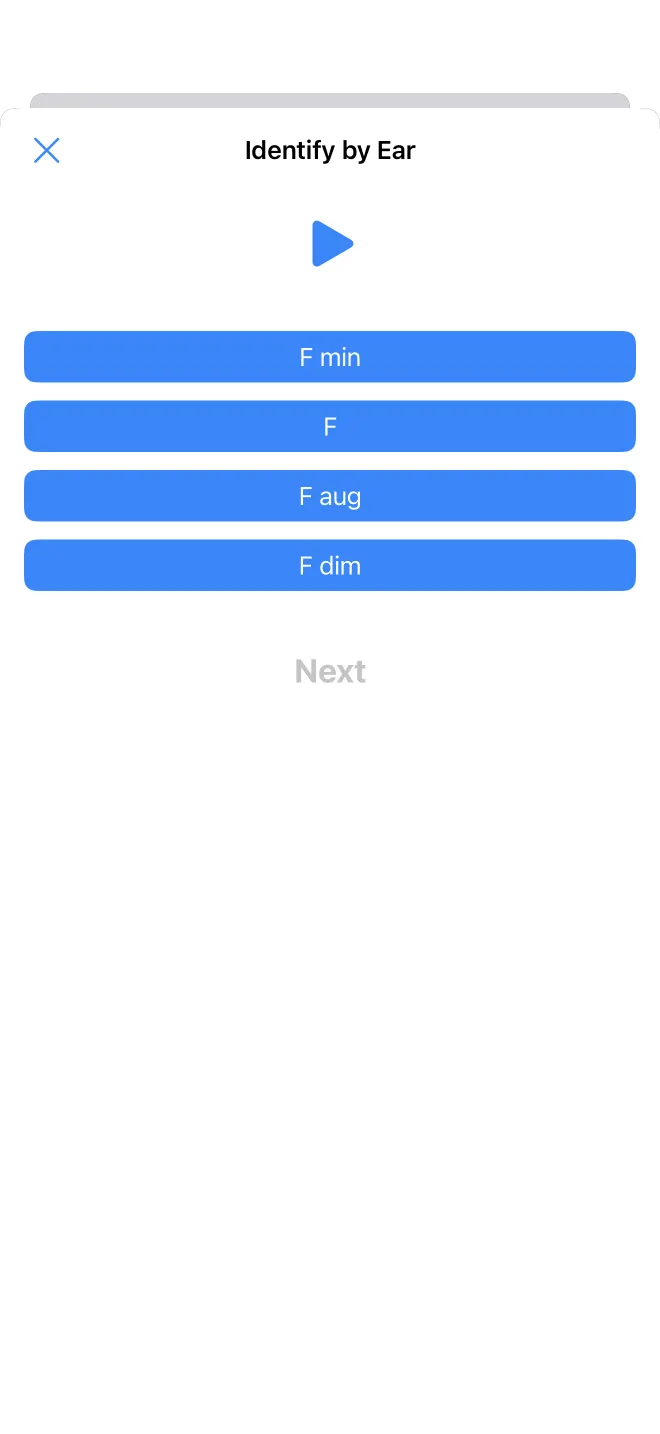 The identify by ear exercise with answer options